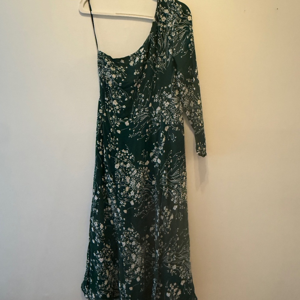 NWT Reformation Chance in Lake Green Floral One Shoulder Midi Dress 12 Wedding